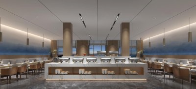 现代酒店自助餐厅3D模型下载